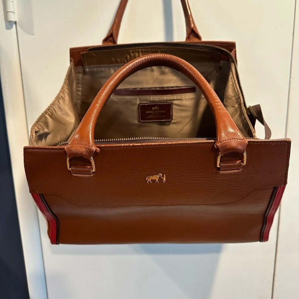 Lorenzo Martinez Brown Leather Handbag with Red Accents